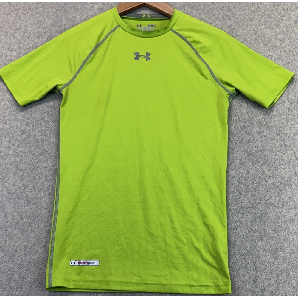 Under Armour HeatGear Mens T-Shirt Lime-Green Compression Raglan Sleeve M